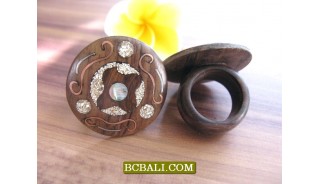 Black Wooden Ethnic Finger Rings Motif Carved